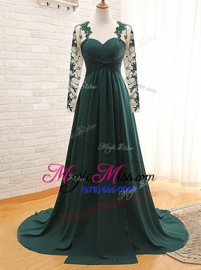 Superior Teal Sweetheart Zipper Lace Prom Dresses Long Sleeves