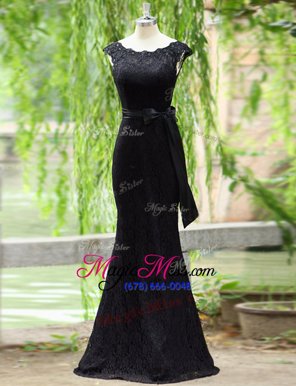Nice Mermaid Scoop Black Sleeveless Lace Floor Length Celebrity Dresses