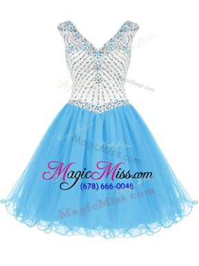Captivating Baby Blue Zipper Prom Party Dress Beading Sleeveless Mini Length