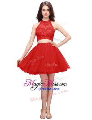 Luxurious Coral Red Sleeveless Beading Mini Length Dress for Prom