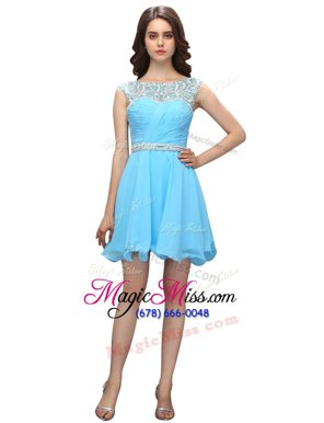 Colorful Baby Blue Bateau Zipper Beading and Ruching Homecoming Gowns Sleeveless
