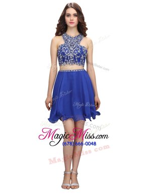 Suitable Scoop Royal Blue Sleeveless Knee Length Beading Criss Cross Prom Party Dress