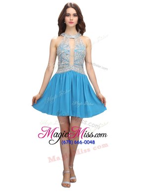 Dazzling Light Blue Juniors Party Dress Prom and Party and For with Beading Scoop Sleeveless Zipper