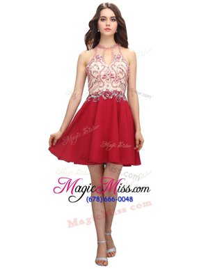 Customized Red Prom and Party and For with Beading High-neck Sleeveless Backless