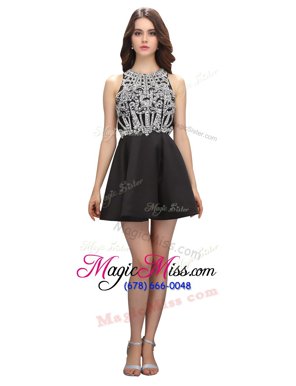 Wonderful Scoop Sleeveless Satin Mini Length Zipper Prom Party Dress in Black for with Beading
