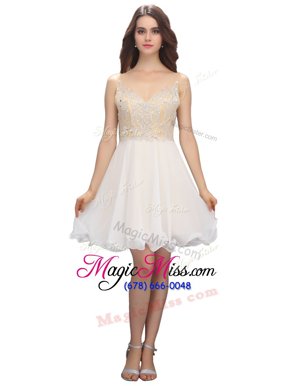 Exquisite Spaghetti Straps Sleeveless Prom Dresses Mini Length Beading White Chiffon
