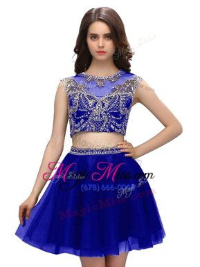 Clearance Royal Blue Prom Evening Gown Prom and Party and For with Beading Scoop Sleeveless Criss Cross