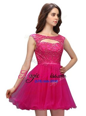 Mini Length Zipper Prom Dresses Hot Pink and In for Prom and Party with Beading and Appliques