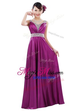 Classical Purple Sleeveless Elastic Woven Satin Zipper for Prom and Party