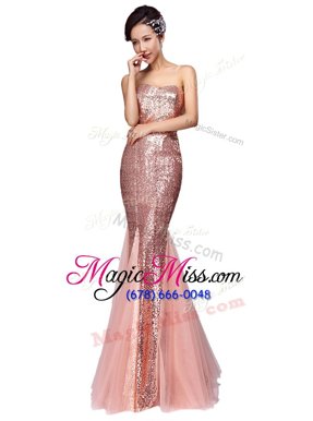 Graceful Mermaid Baby Pink Strapless Zipper Sequins Celebrity Inspired Dress Sleeveless