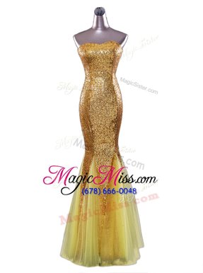 Captivating Gold Mermaid Strapless Sleeveless Sequined Floor Length Zipper Sequins Prom Evening Gown