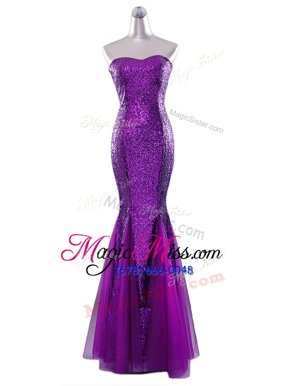 Fashionable Mermaid Sequins Lavender Sleeveless Sequined Zipper Evening Dress for Prom and Party