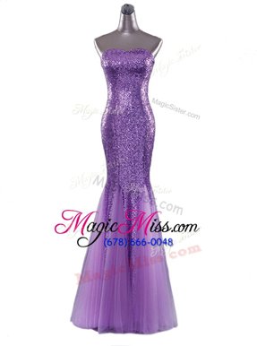 Mermaid Strapless Sleeveless Evening Party Dresses Floor Length Sequins Lavender Sequined