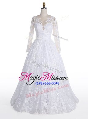 Cute Scoop Floor Length Clasp Handle Wedding Gowns White and In for Wedding Party with Lace