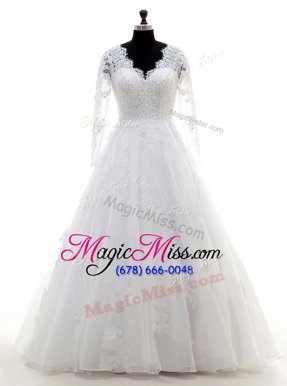 Exceptional Long Sleeves Beading and Lace and Appliques Clasp Handle Wedding Dress