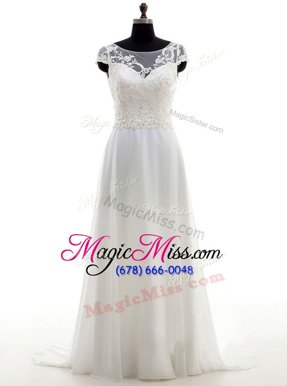 Trendy Scoop White Sleeveless Brush Train Lace and Bowknot With Train Bridal Gown