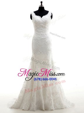 Free and Easy Mermaid White Sleeveless Tulle Brush Train Clasp Handle Bridal Gown for Wedding Party