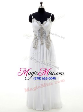 Fabulous White Backless Bridal Gown Beading and Appliques Sleeveless Floor Length