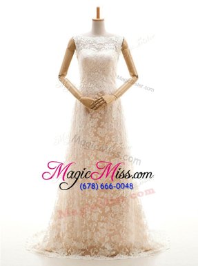 Super With Train Clasp Handle Wedding Gown Champagne and In for Wedding Party with Lace Sweep Train