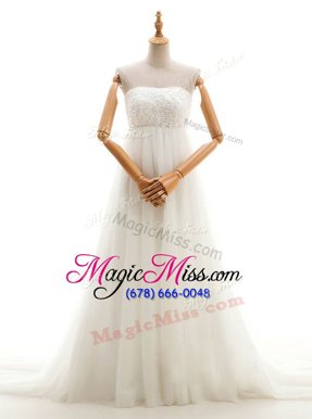 Comfortable Court Train Empire Bridal Gown White Strapless Tulle Sleeveless With Train Zipper