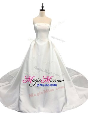 Extravagant White Sleeveless With Train Ruching Zipper Wedding Dresses
