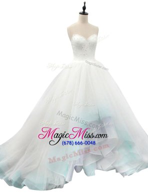 Deluxe Sleeveless Organza High Low Lace Up Wedding Dress in Multi-color for with Beading and Appliques