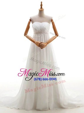 High Class Sleeveless Brush Train Beading Lace Up Wedding Dress