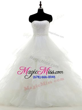 Floor Length Clasp Handle Wedding Gowns White and In for Wedding Party with Beading and Ruffles