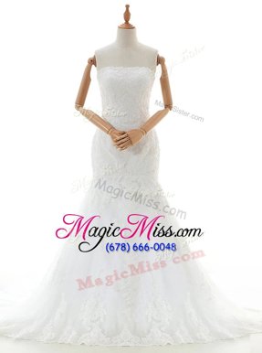 Excellent Mermaid With Train Clasp Handle Wedding Dresses White and In for Wedding Party with Lace and Appliques Brush Train