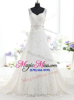 High Quality Lace Sleeveless With Train Wedding Dresses Brush Train and Beading and Lace