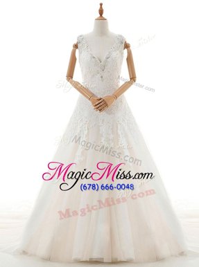 Sophisticated White Zipper Wedding Dress Appliques Sleeveless With Train Court Train