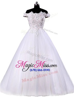 Low Price Off the Shoulder White Sleeveless Appliques Floor Length Wedding Gowns