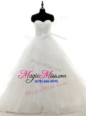 Customized White A-line Pick Ups Bridal Gown Zipper Satin and Organza Long Sleeves With Train