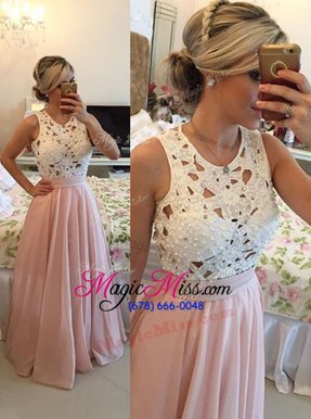 Elegant Baby Pink Junior Homecoming Dress Prom and Party and For with Beading Scoop Sleeveless Zipper
