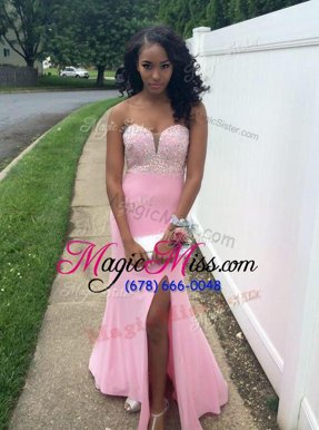 Free and Easy A-line Evening Party Dresses Rose Pink Sweetheart Chiffon Sleeveless Floor Length Backless