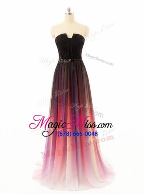 Latest Chiffon and Fading Color Sleeveless With Train Prom Dress Sweep Train and Belt