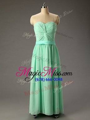 Trendy Turquoise Sleeveless Ruching Floor Length Prom Dress