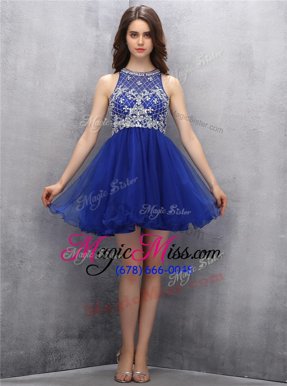 Eye-catching Organza Scoop Sleeveless Zipper Beading Dress for Prom in Royal Blue