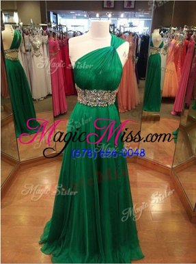 Enchanting One Shoulder Sleeveless Brush Train Backless With Train Beading Dress for Prom