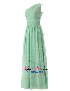 Exquisite Turquoise Chiffon Zipper One Shoulder Sleeveless Floor Length Prom Dress Ruffles
