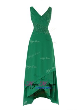 Green Sleeveless Beading and Ruching Floor Length Homecoming Dresses