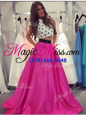 Custom Fit Halter Top Ruching Prom Evening Gown Fuchsia Zipper Sleeveless Floor Length