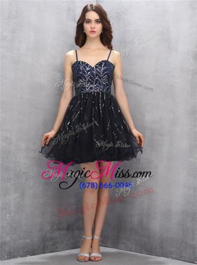Exquisite Black Party Dress for Girls Prom and Party and For with Sequins Spaghetti Straps Sleeveless Lace Up