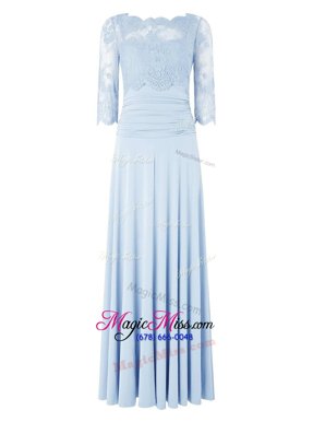 Elegant Bateau 3|4 Length Sleeve Zipper Homecoming Dress Light Blue Silk Like Satin