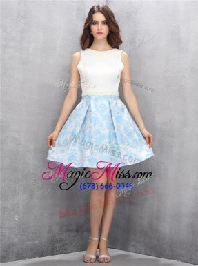 Gorgeous Satin Scoop Sleeveless Zipper Beading Homecoming Gowns in Light Blue