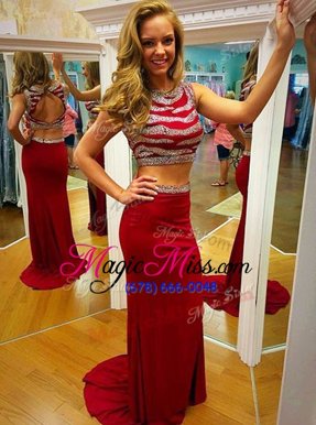 Classical Sequins Floor Length Red Prom Dresses Scoop Sleeveless Backless