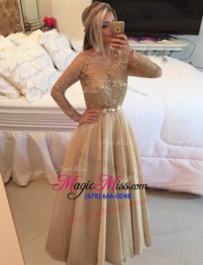 Deluxe Bateau Long Sleeves Zipper Military Ball Gowns Champagne Chiffon