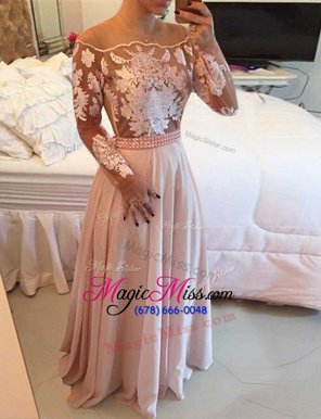 Fashion Pink Scoop Neckline Beading and Appliques and Sashes|ribbons Glitz Pageant Dress Long Sleeves Side Zipper
