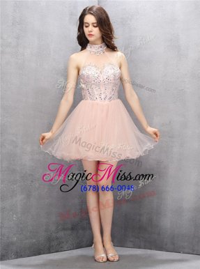 Best Selling High-neck Sleeveless Tulle Prom Dresses Beading and Sequins Zipper