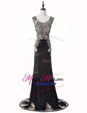 Mermaid Scoop Black Sleeveless Chiffon Brush Train Zipper Dress for Prom for Prom and Party